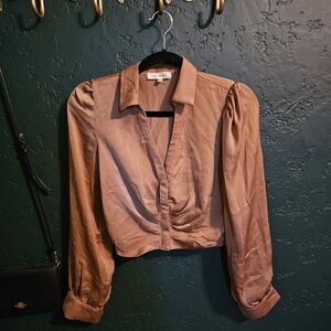 Collared Wrap-Front Long Sleeve Blouse